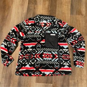 Women’s Pattern Columbia Fleece Pullover - Black, Red, Blue, and White - Large